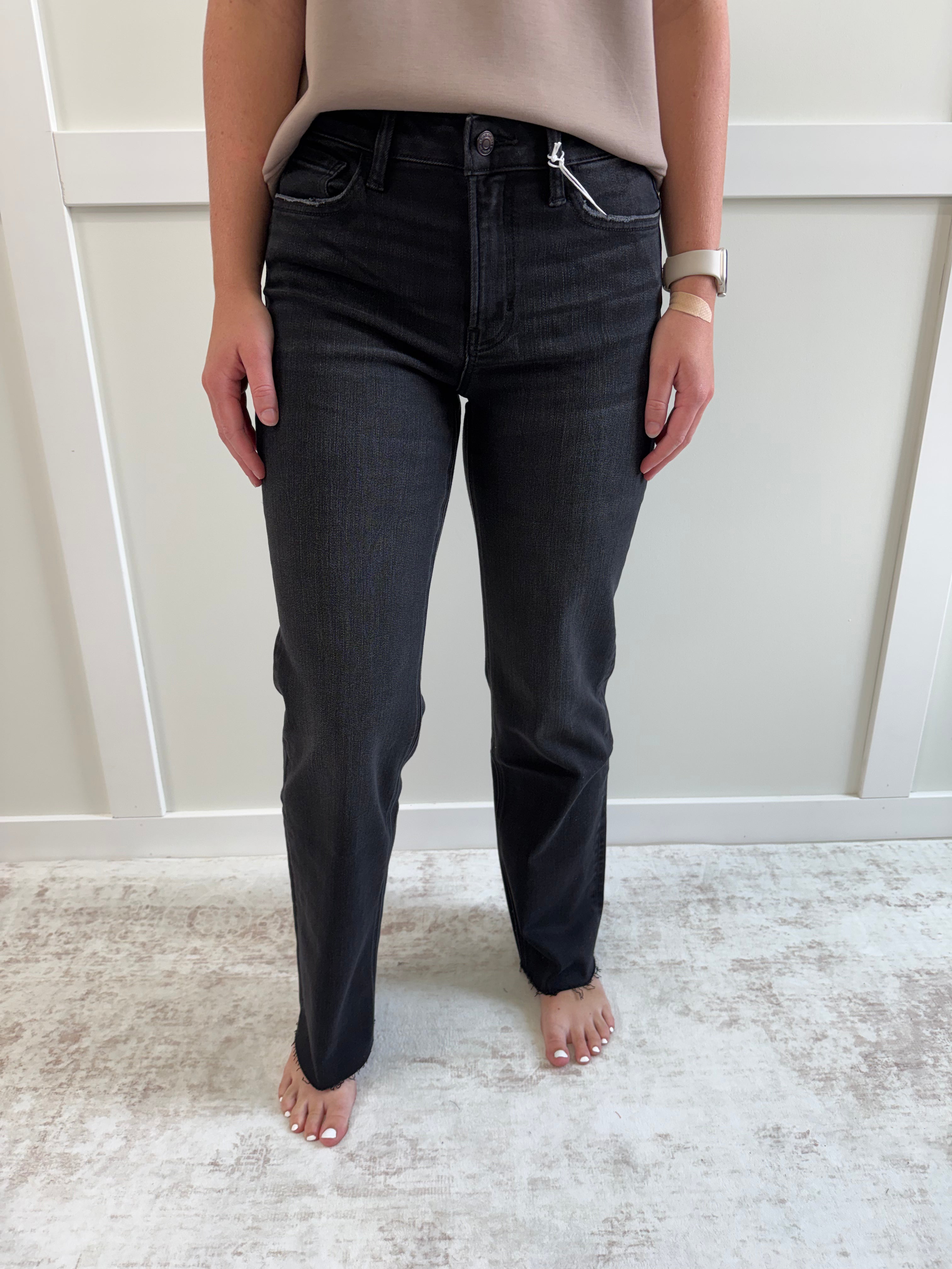 Kaden HR Black Slim Wide Leg Jean
