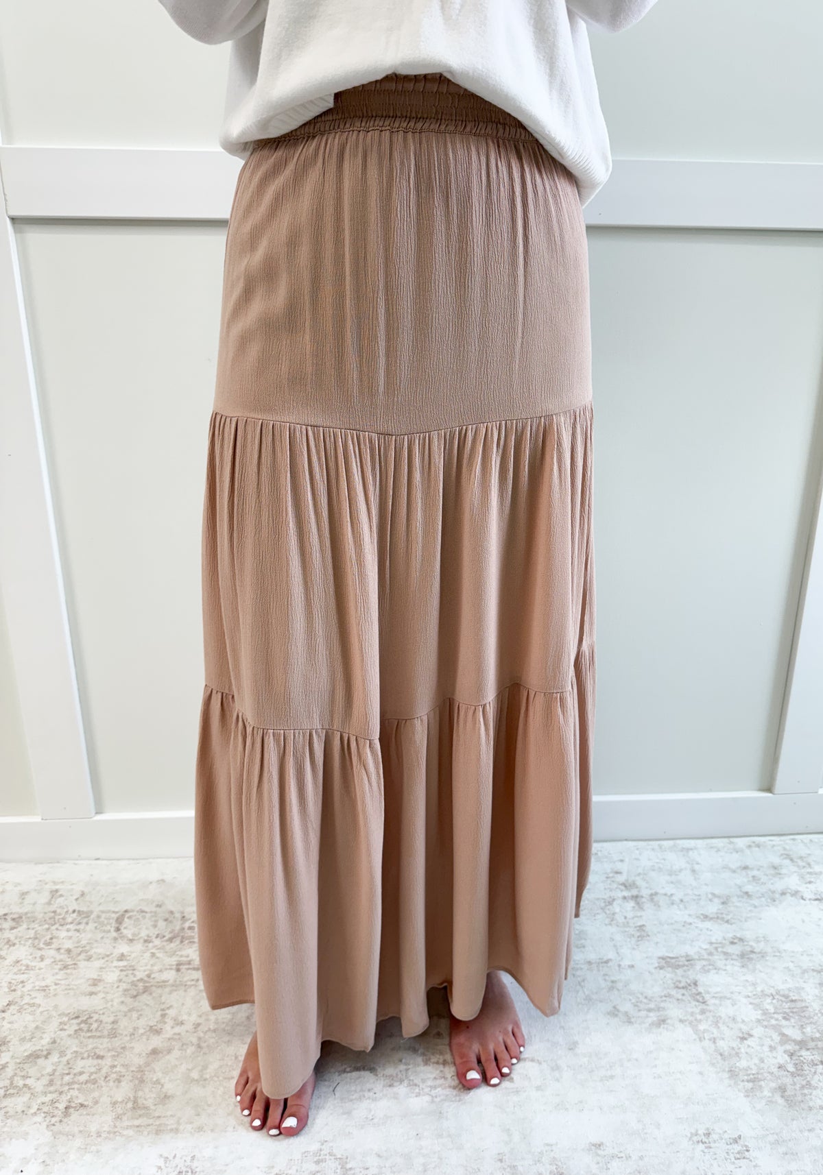 Nova Smocked Waist Tiered Maxi Skirt