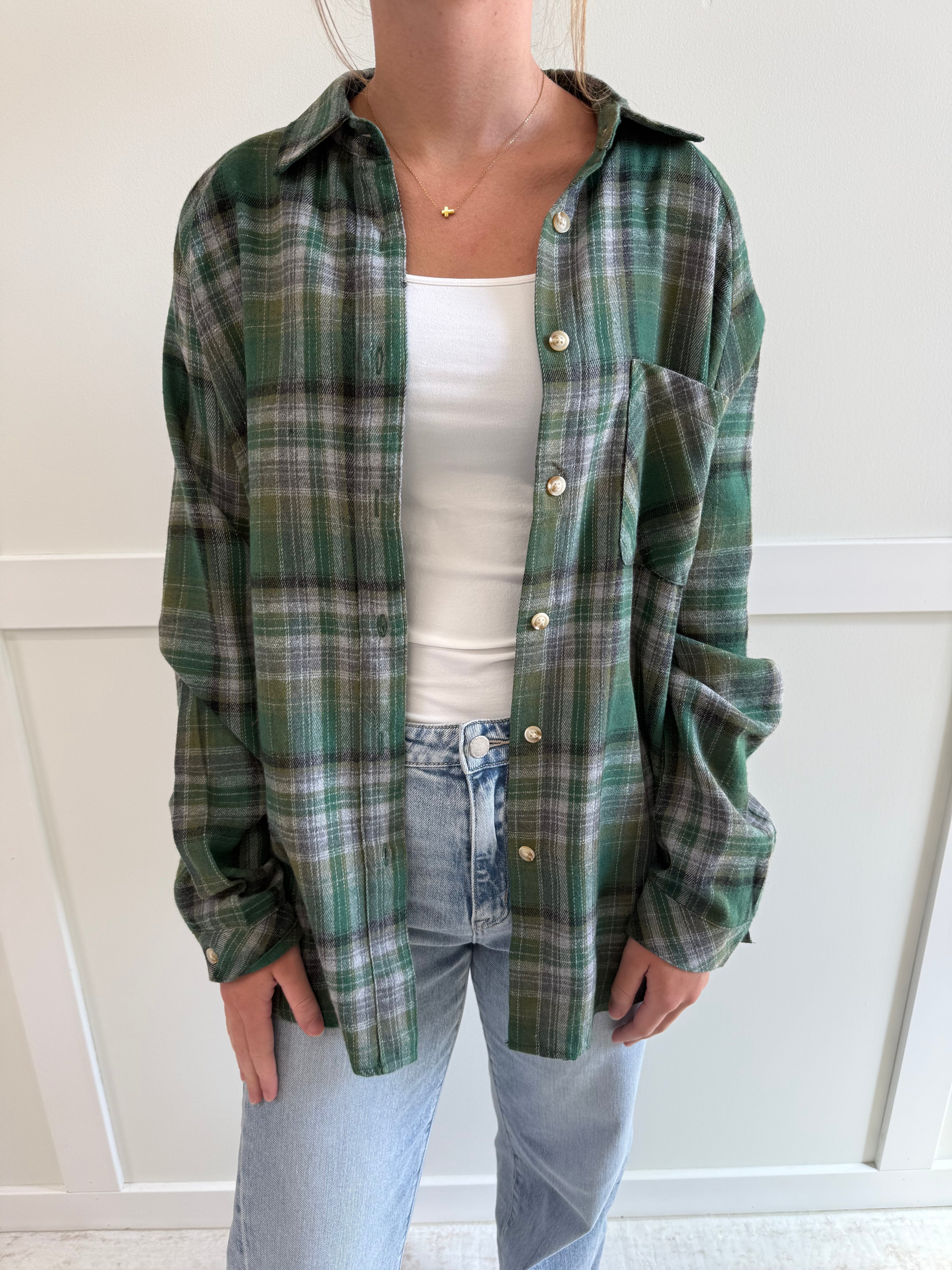 Nyra Green Plaid Flannel Shirt