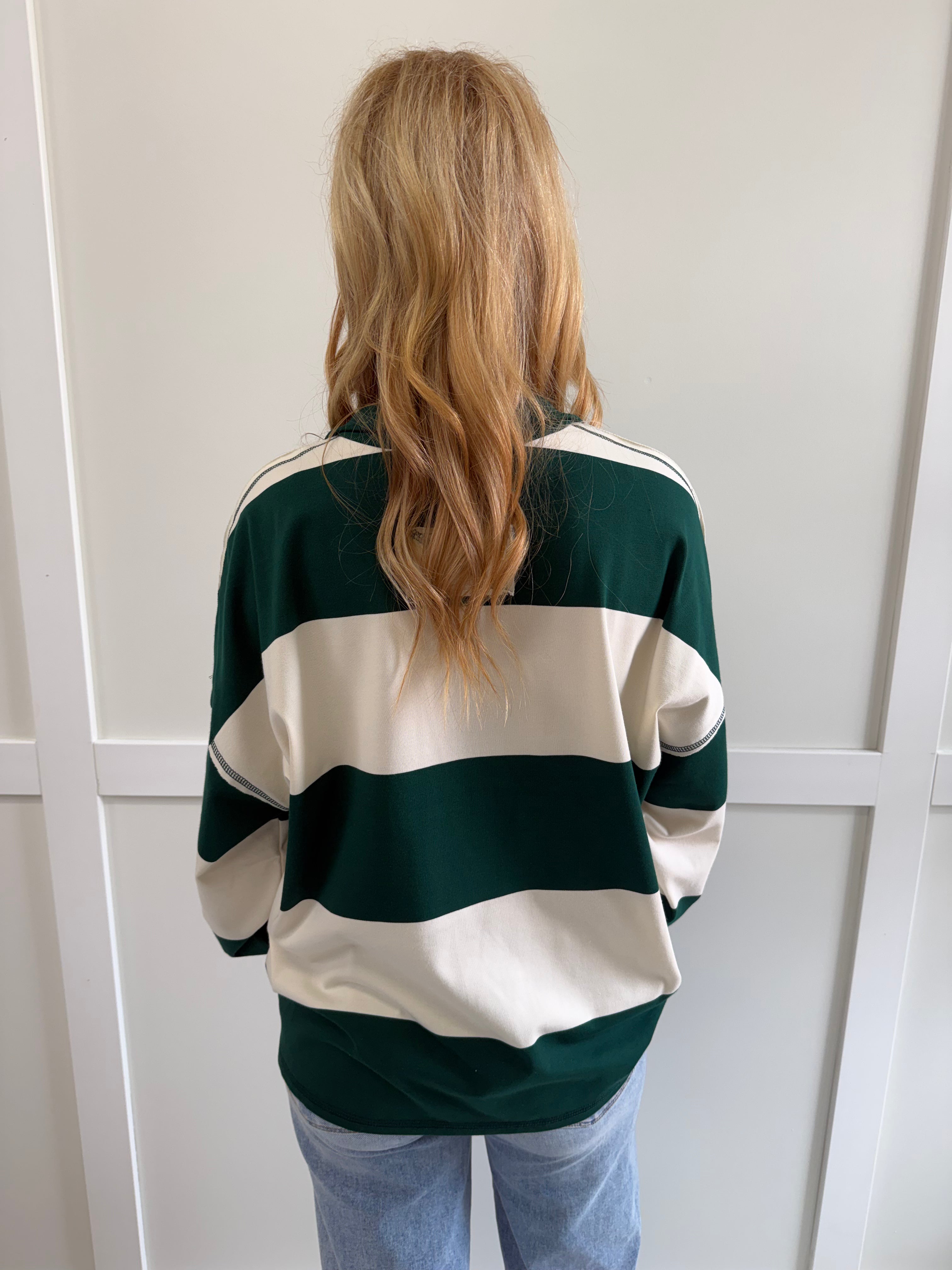 Lydia Wide Stripe Half Zip LS Knit Top