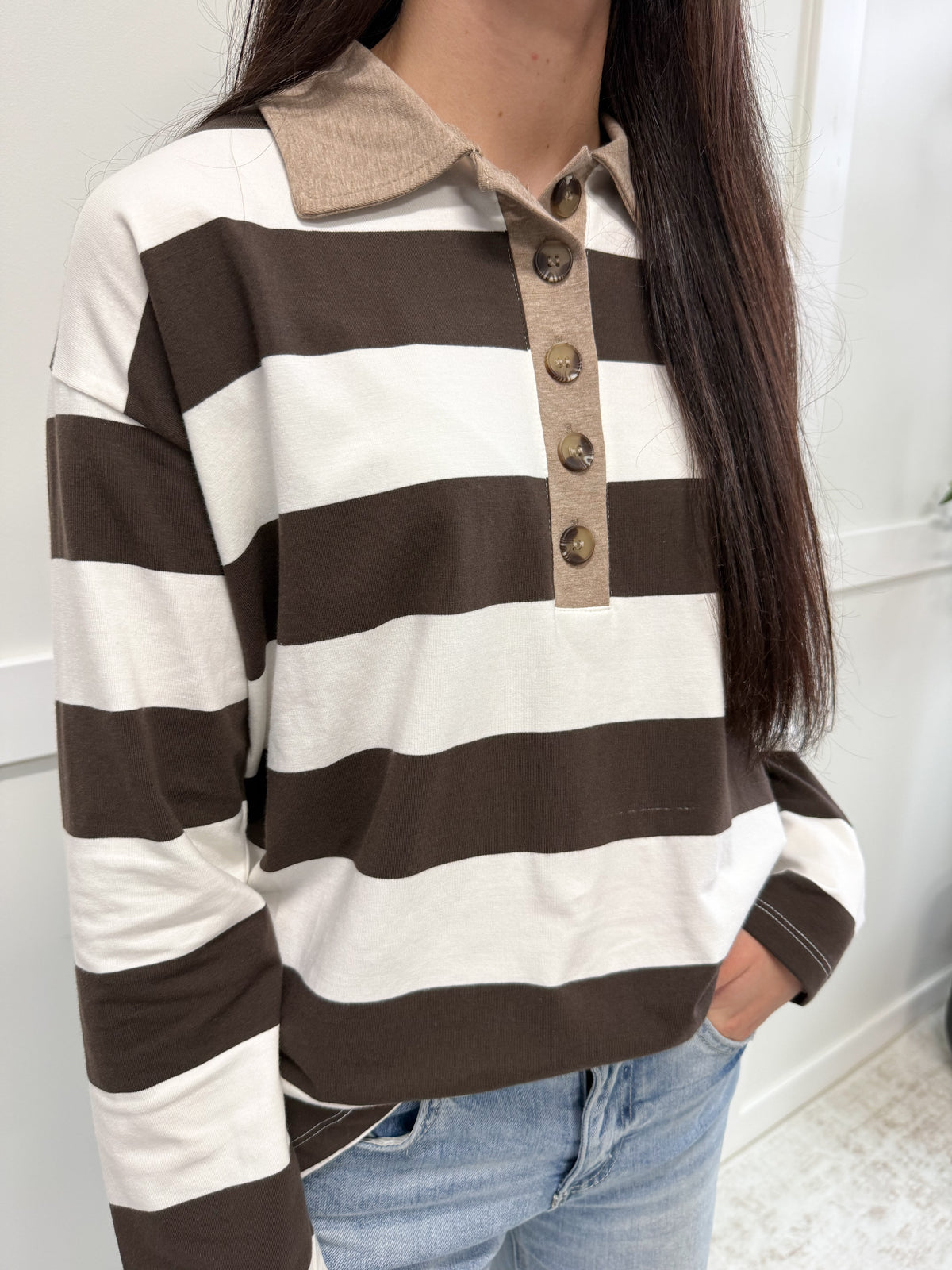 Grace Striped Collar Polo Top