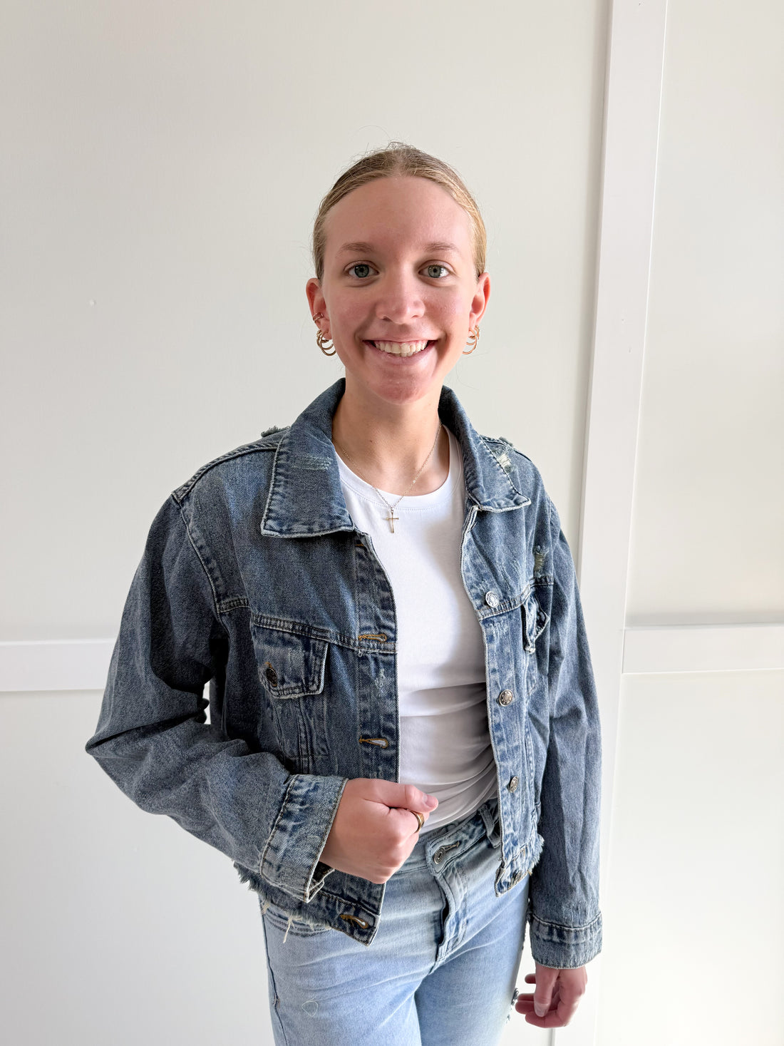 Laura Distressed Cropped Denim Jacket