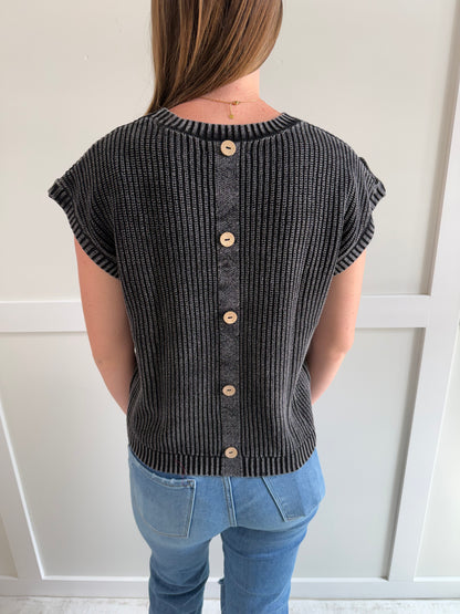 Rachel Acid Washed Back Button Knit Top