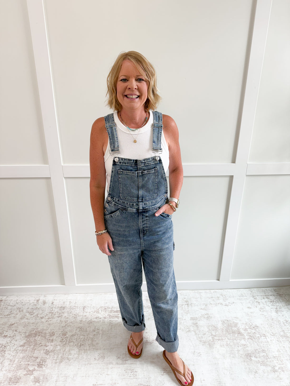 Caitlin Bib Overall Wide Leg Raw Hem-32" inseam