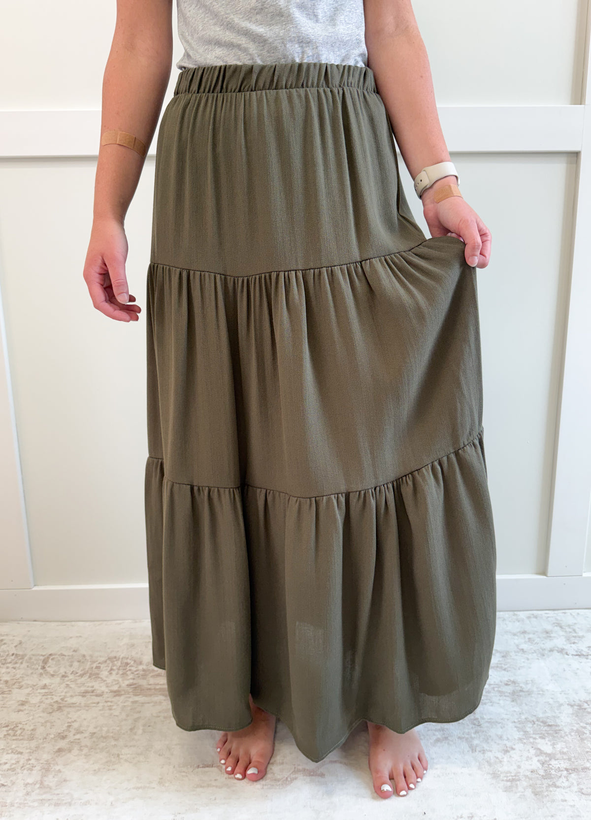 Jackie Solid Tiered Maxi Skirt