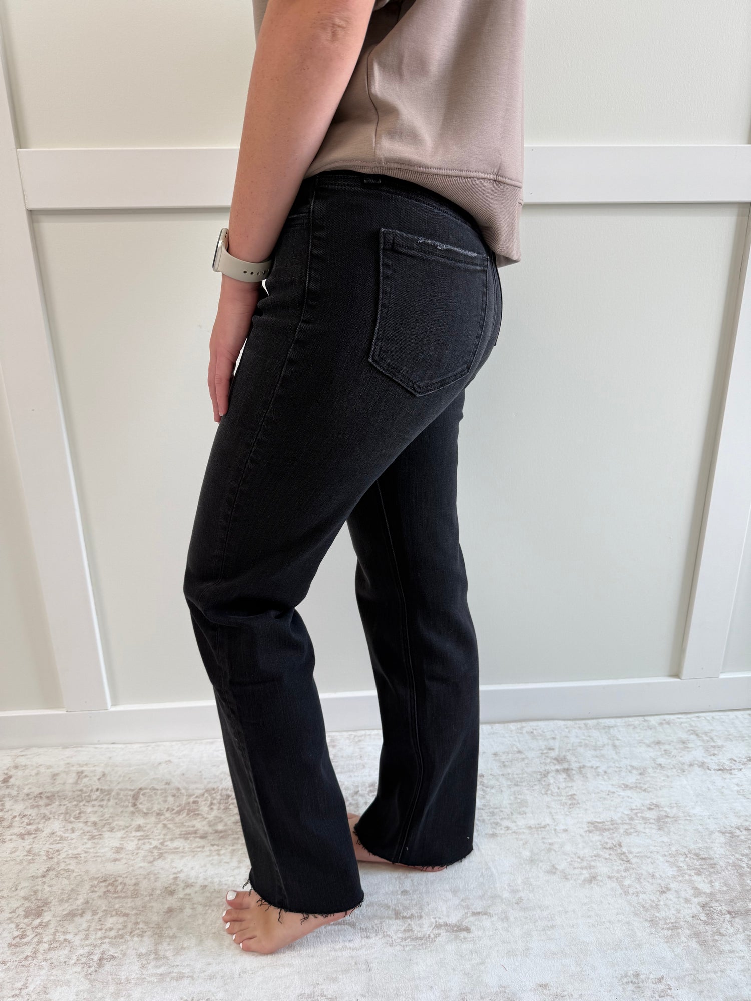 Kaden HR Black Slim Wide Leg Jean