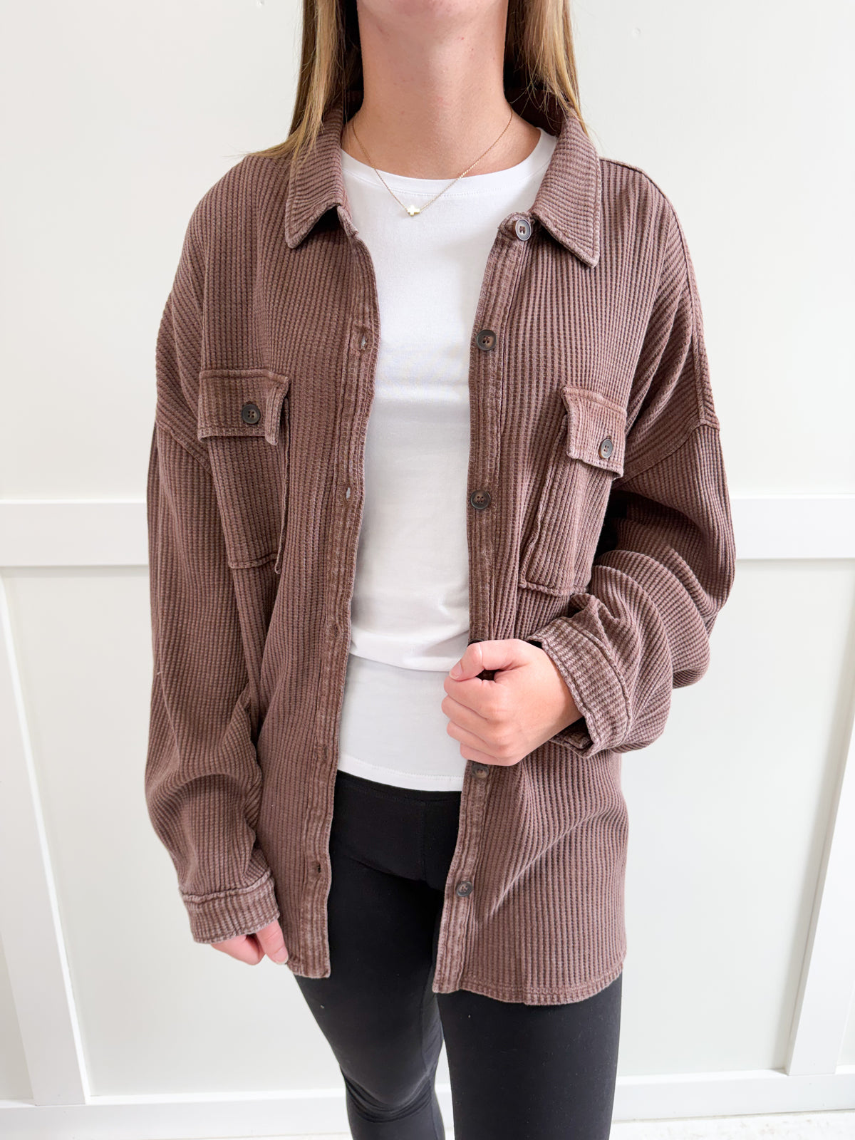 Brooke Mineral Wash Waffle Knit Shacket