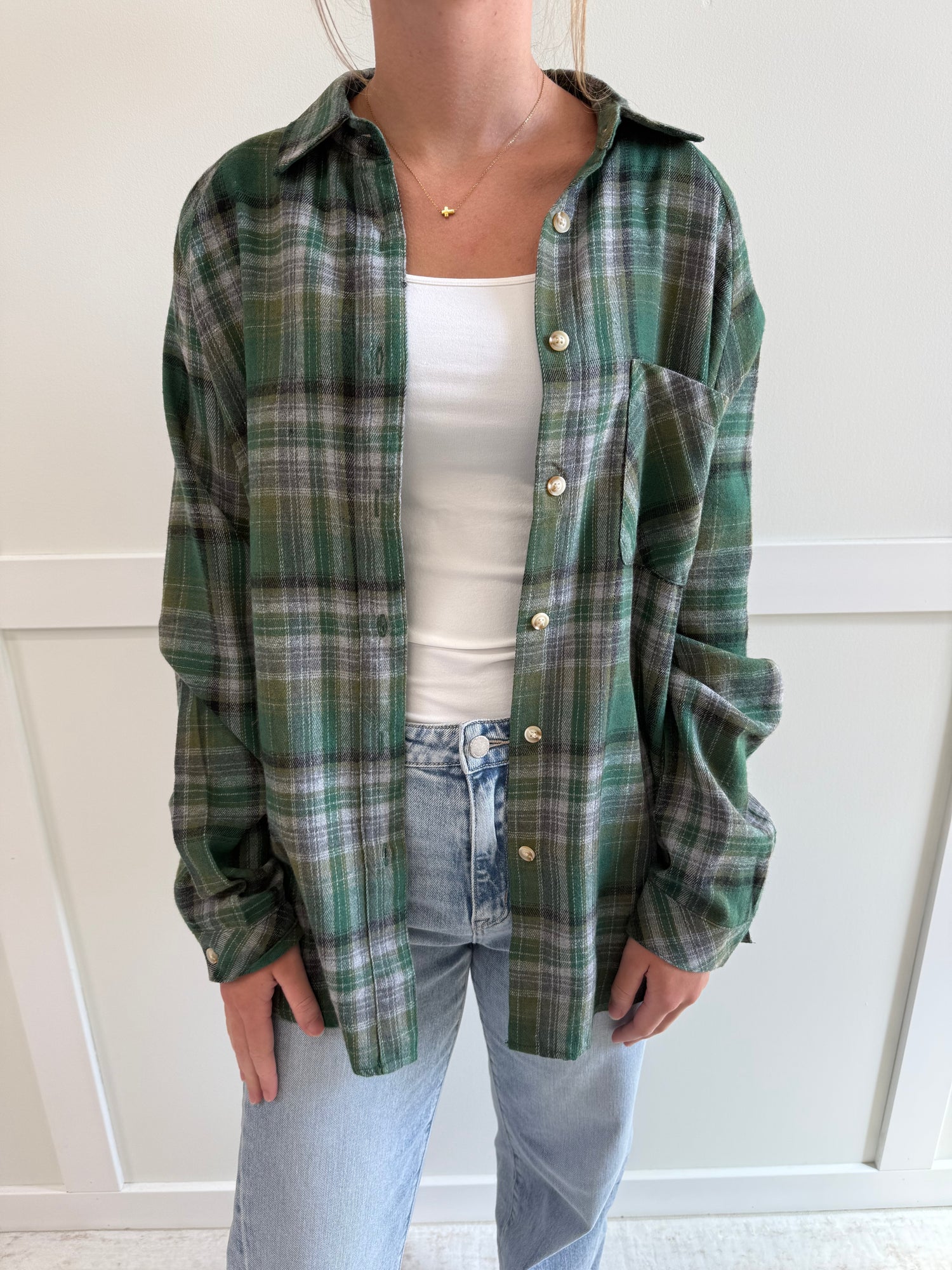 Nyra Green Plaid Flannel Shirt