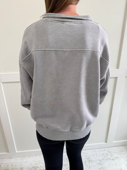 Aleigha Acid Wash Fleece 1/2 Zip Sweatshirt