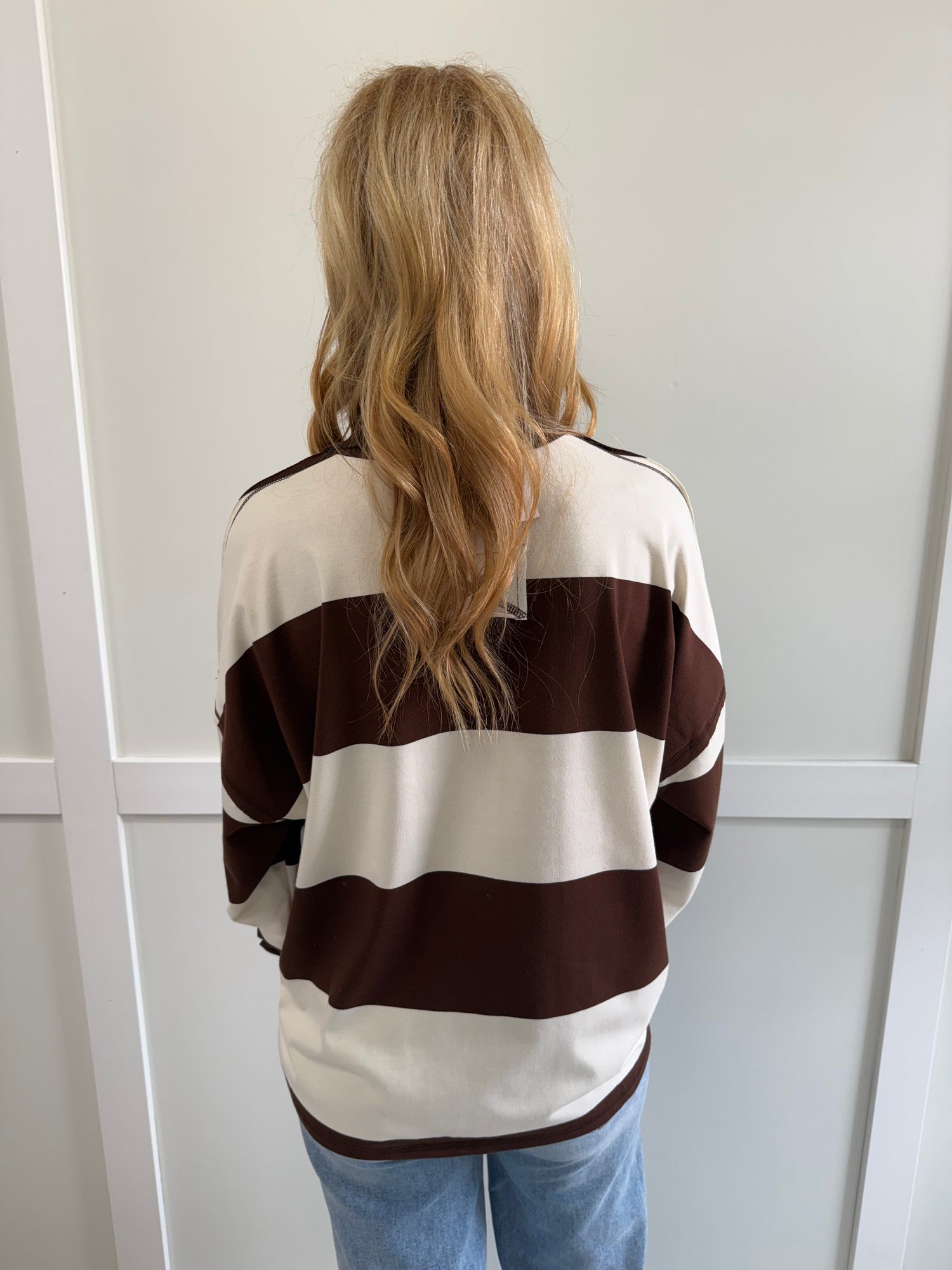 Lydia Wide Stripe Half Zip LS Knit Top