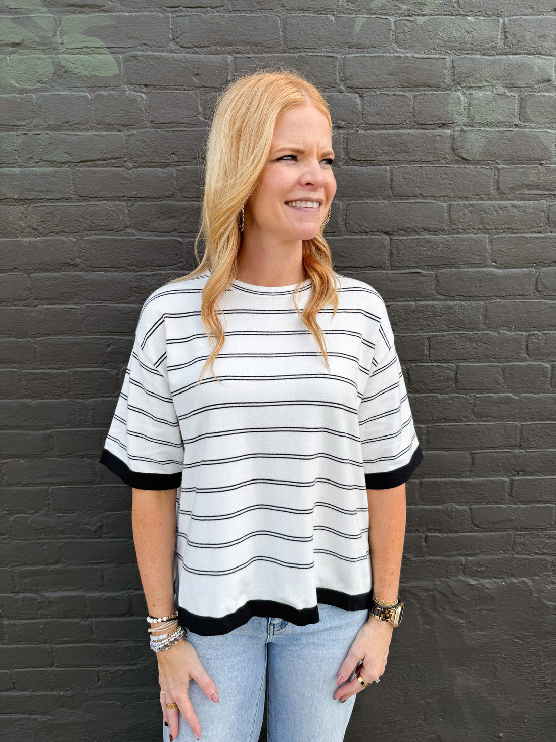 Mara Stripe Short Sleeve Sweater