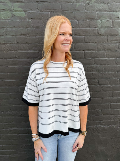 Mara Stripe Short Sleeve Sweater