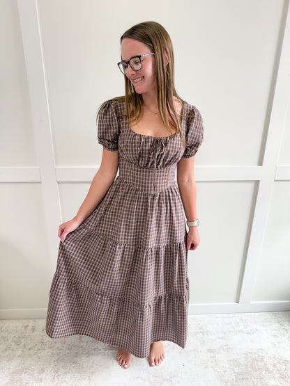 Bridget Plaid Puff Sleeve Midi Dress