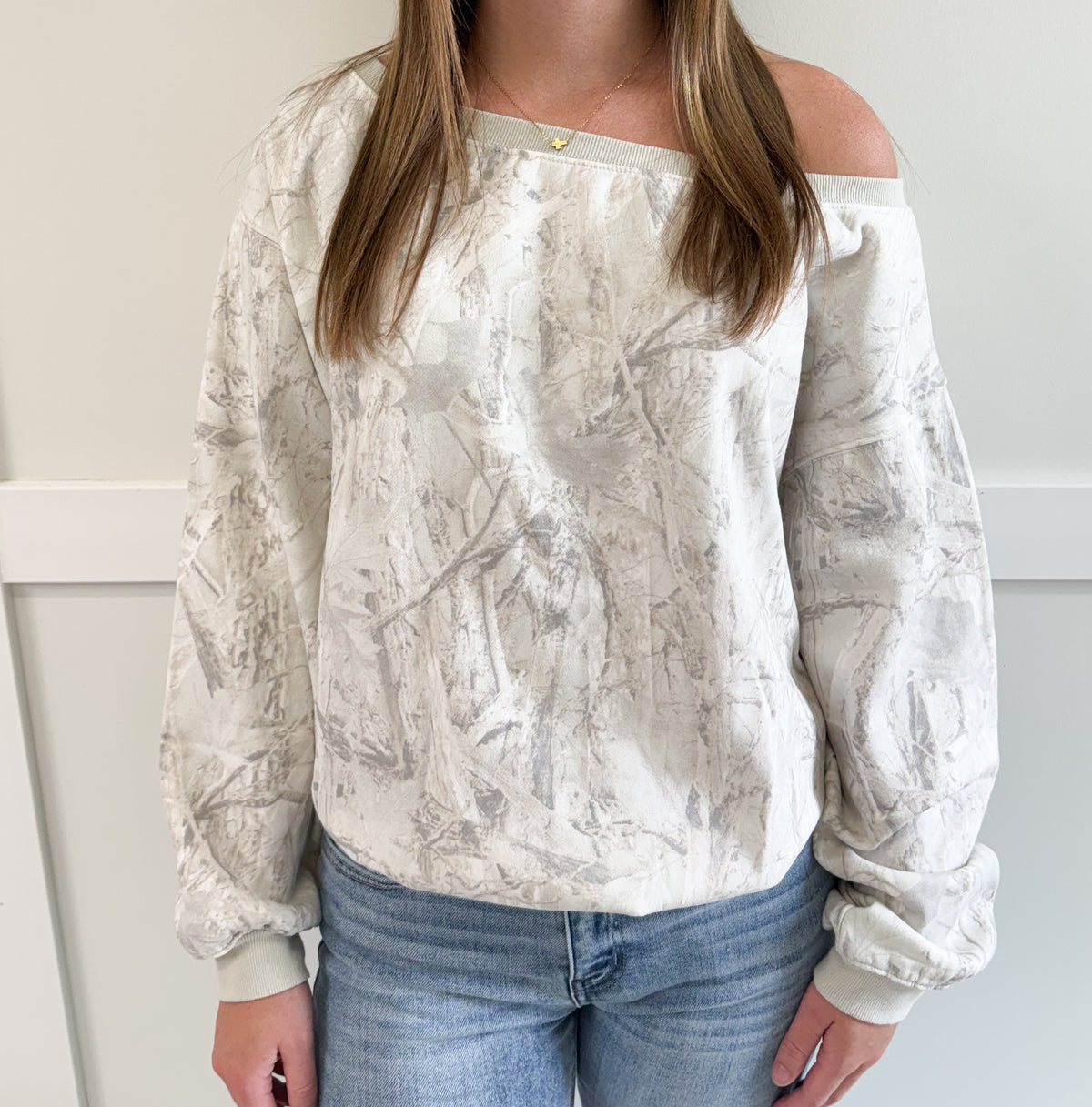 Jodi Tree Camo Off The Shoulder Sweatshirt