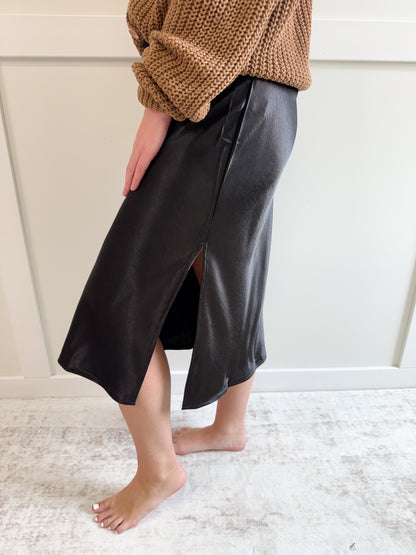 Violet Satin Midi Skirt with Elastic Waistline