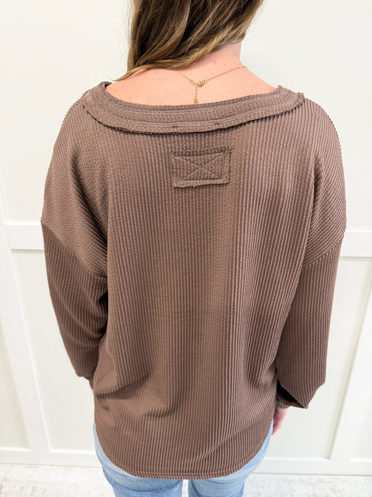 Camila Raw Edge VNeck Long Sleeve Knit Top