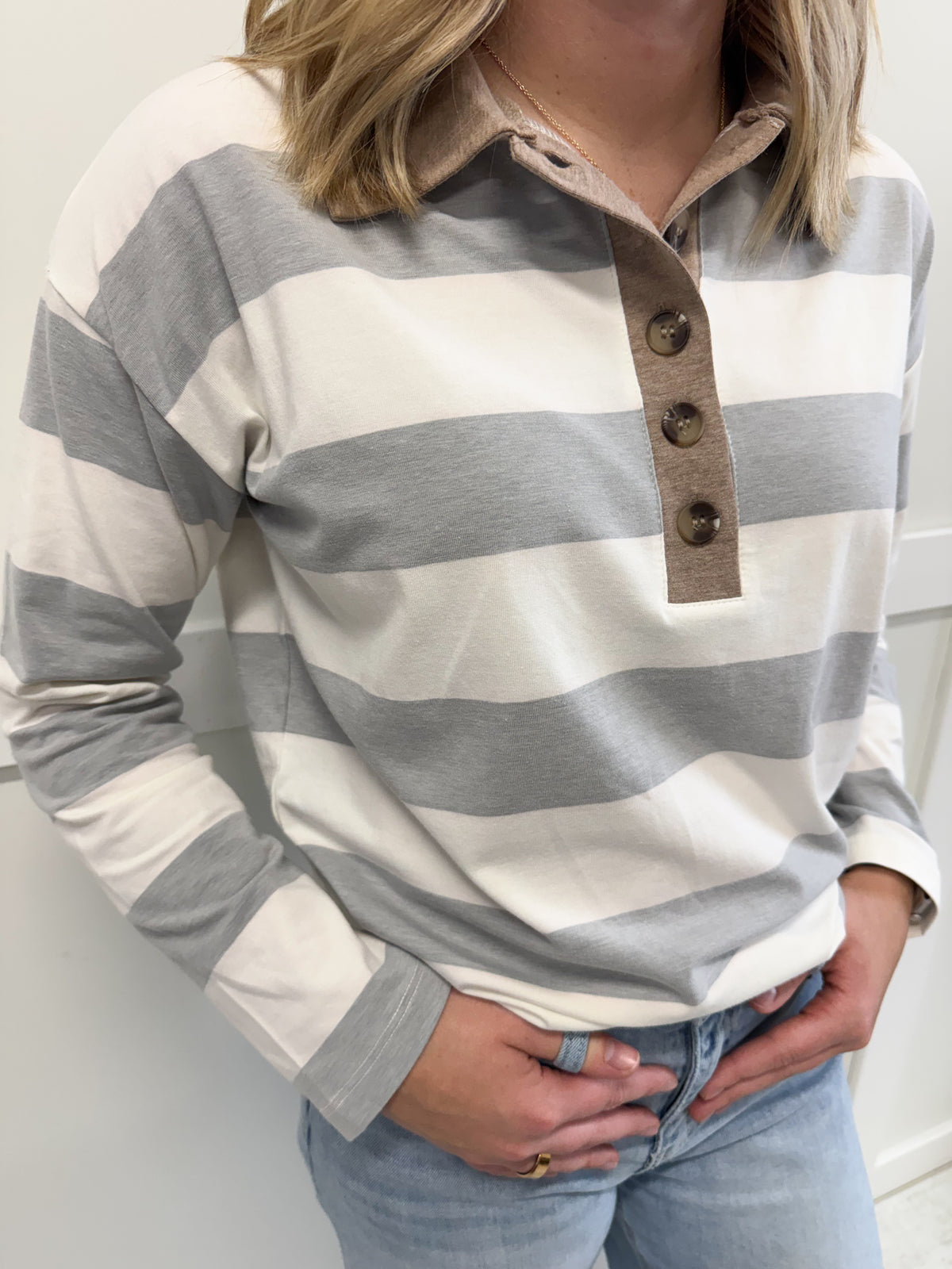 Grace Striped Collar Polo Top
