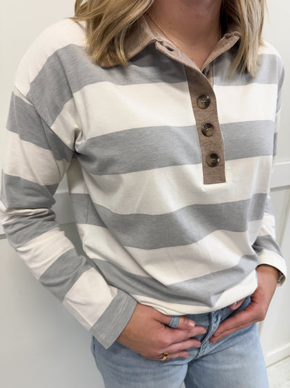 Grace Striped Collar Polo Top