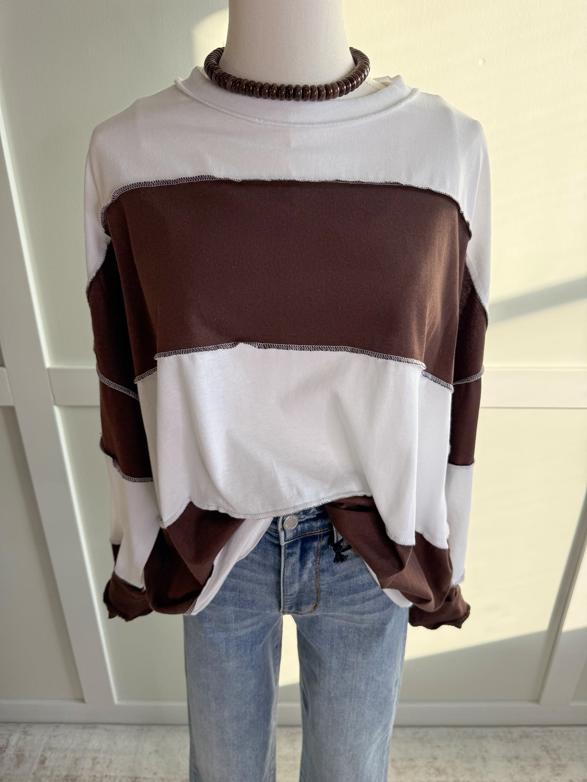 Ava Oversized Color Block Long Sleeve Top